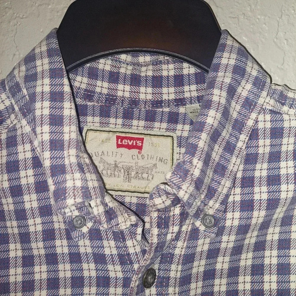 Levi’s Button Shirt Plaid White & Blue  Sz Medium 90’s Vtg - Picture 6 of 10